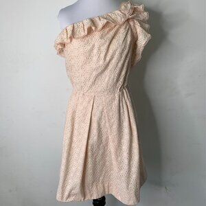 See By Chloe Women's Pink One Shoulder Eyelet Ruffled Mini Dress Size 6